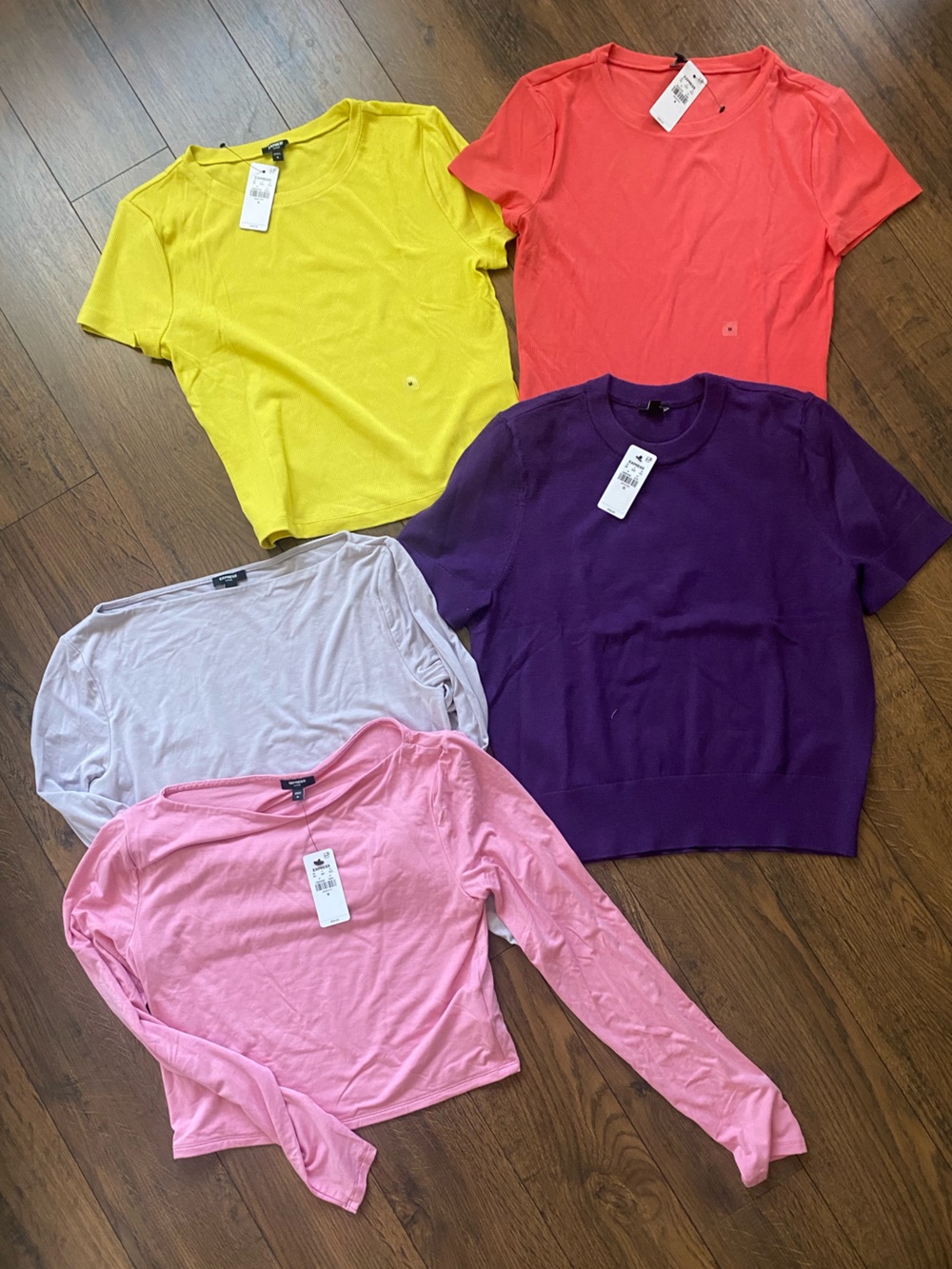 Express Women's Crewneck Tops - Purple, Pink, Yellow, Coral, Light Gray